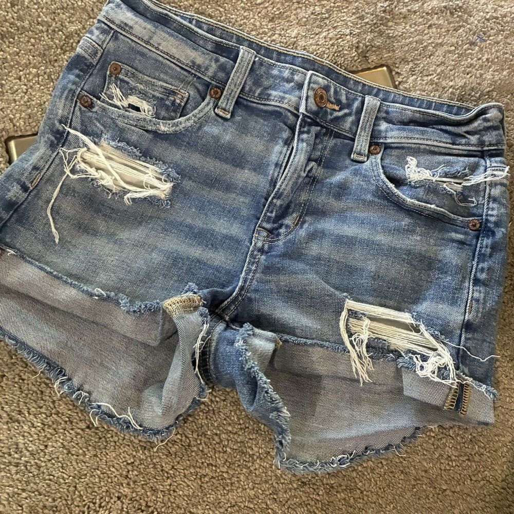 American Eagle Stretch Denim Distressed Size 4 Micro Short Shorts Biker Grunge
